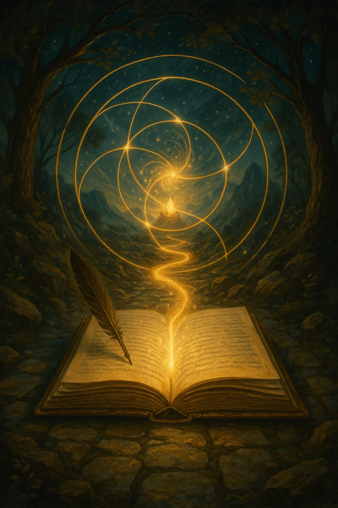 Illustration einer Schreibreise durch Fantasielandschaften